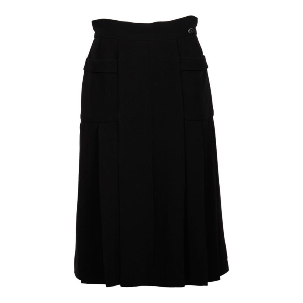 Chanel Pleated A-Line Skirt in Black Silk